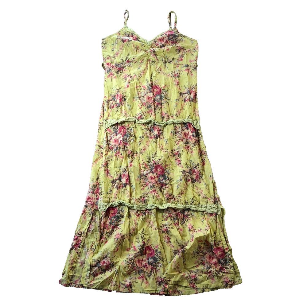VTG Dress Womens Small‎ Yellow Floral Boho Hippie Crochet Festival Fairycore Y2K